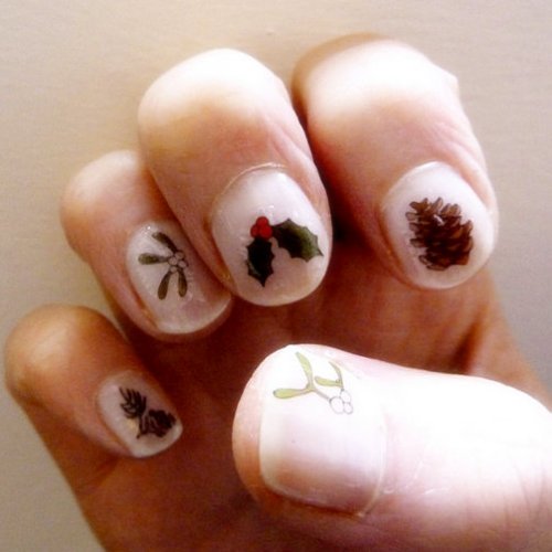 Leaves And Flowers Nail Tattoos
