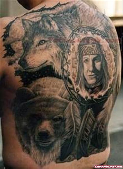 Wolf Face Native American Tattoo