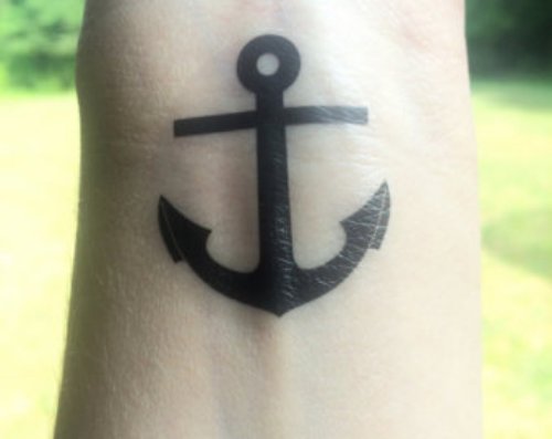 Black Silhouette Nautical Anchor Tattoo On Wrist