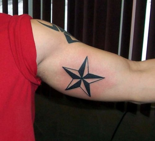 Nautical Star Tattoo On Bicep