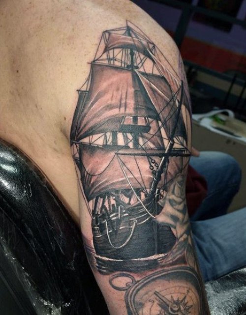 Sailor Ship Nautical Tattoo On Upper Arm