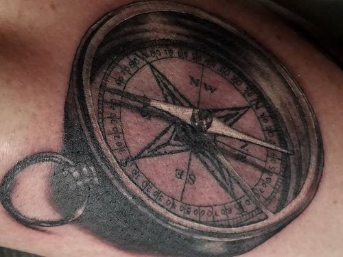 Dark Grey 3d Compass Nautical Tattoo Design Idea