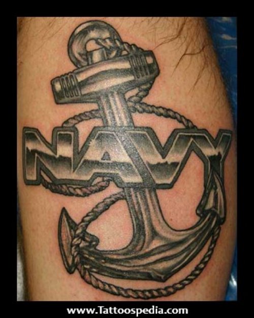 Grey Ink Anchor Navy Tattoo