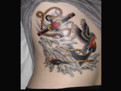 Side Rib Colored Navy Tattoo