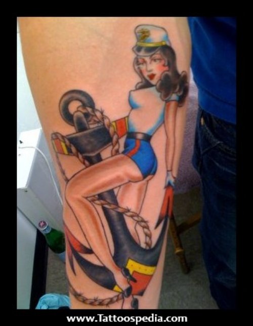 Navy Girl Pin Up Tattoo On Sleeve