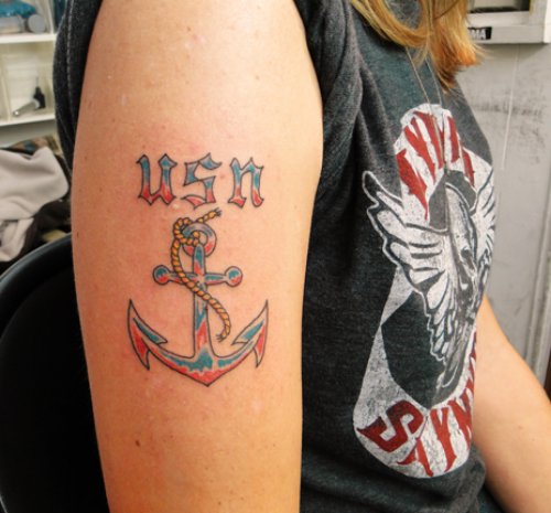USN Navy Anchor Tattoo On Right Bicep