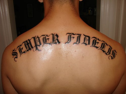 Semper Fideijs Navy Tattoo On Upperback