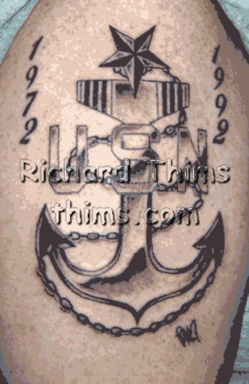 Grey Ink Anchor Navy Tattoo On Half Sleeve