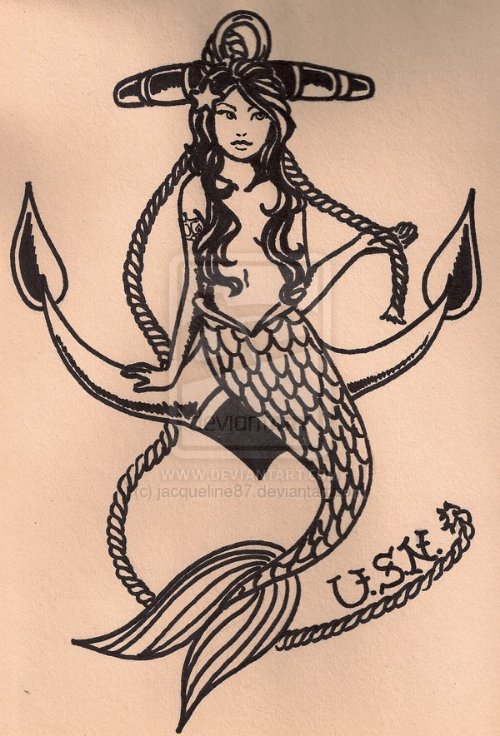 Mermaid Navy Tattoo Design