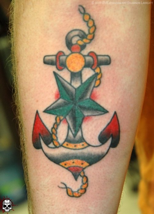 Nautical Star and Navy Anchor Tattoo