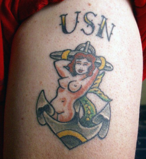 Anchor and Sailor Girl Navy Tattoo