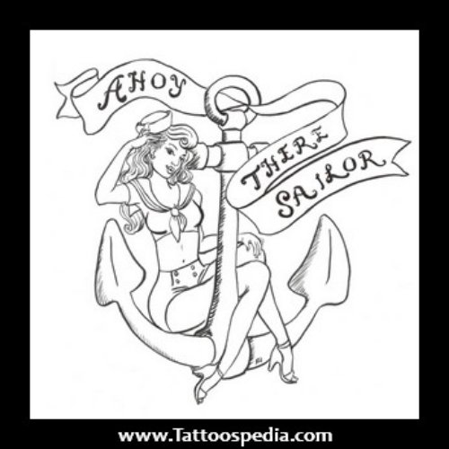 Navy Pinup Girl With Anchor Tattoo Design