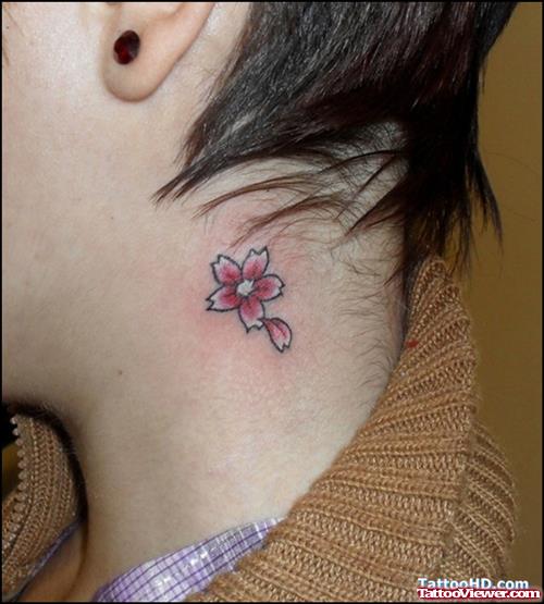 Cherry Blossom Flower Neck Tattoo