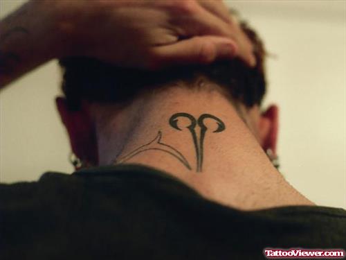 Zodiac Aries Symbol Back Neck Tattoo