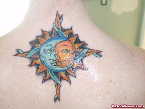 Tribal Sun And Moon Neck Tattoo