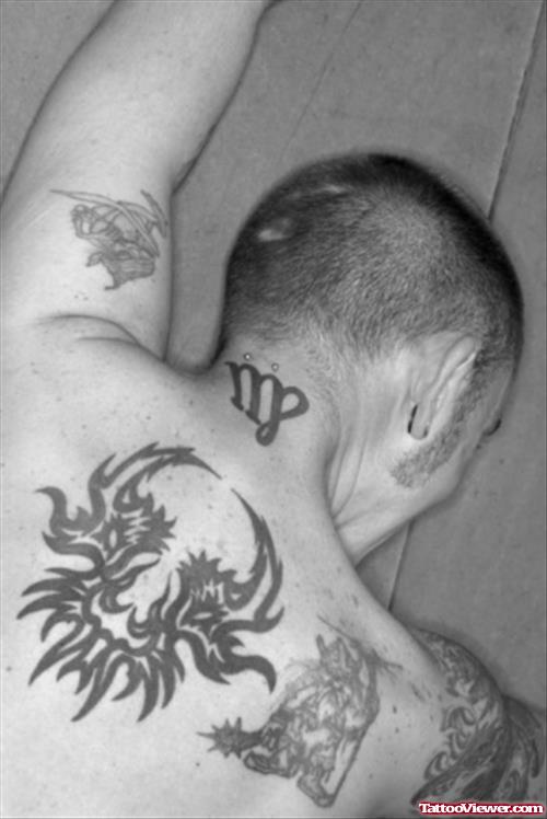 Zodiac Sign Back Neck Tattoo For Men