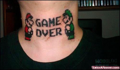 Game Over Mario Neck Tattoo