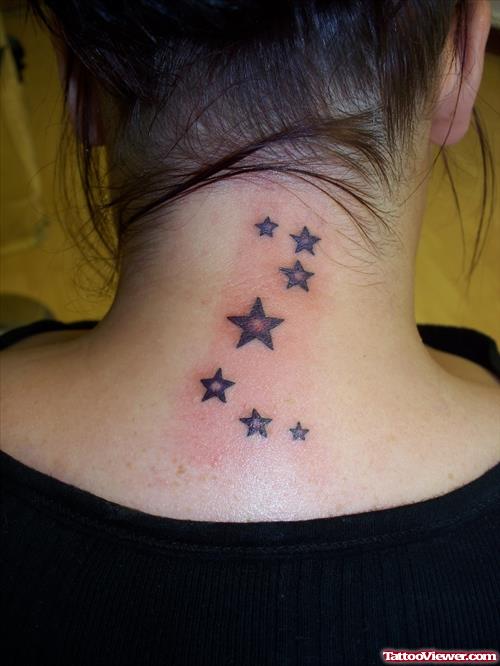 Black Stars Back Neck Tattoo