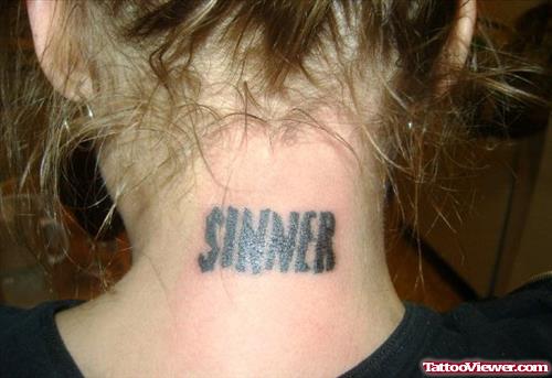 Sinner Back Neck Tattoo