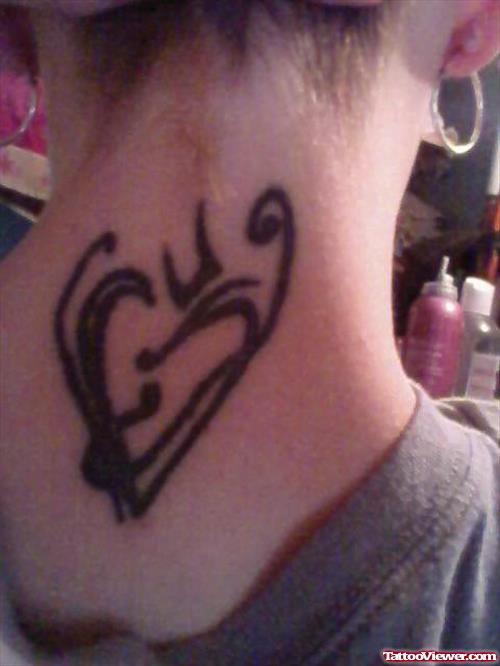 Tribal Heart Back Neck Tattoo For Girls