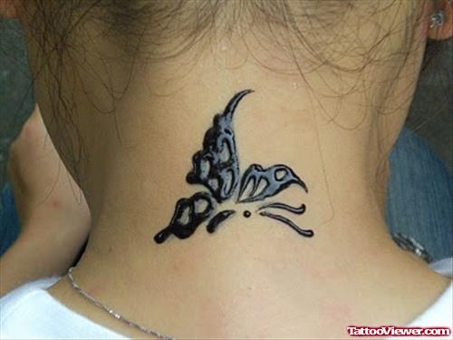 Tribal Butterfly Back Neck Tattoo