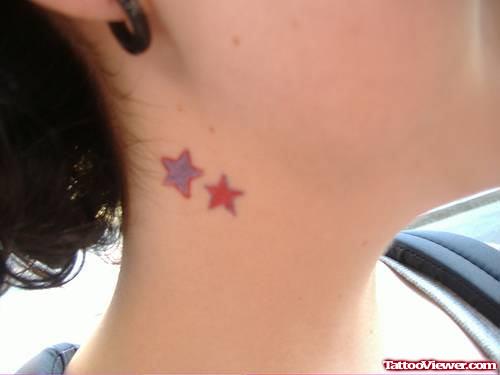 Color Stars Side Neck Tattoo