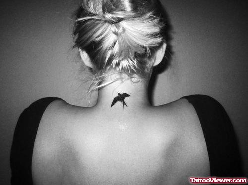 Black Bird Back Neck Tattoo