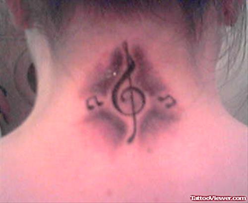 Music Notes Back Neck Tattoo