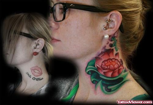 Lotus Flower Side Neck Tattoo