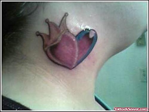 Heart With Crown Neck Tattoo