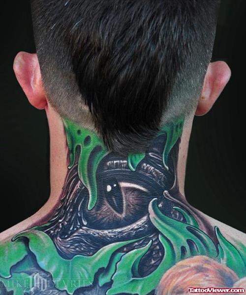 Colored Ink 3D Back Neck Tattoo
