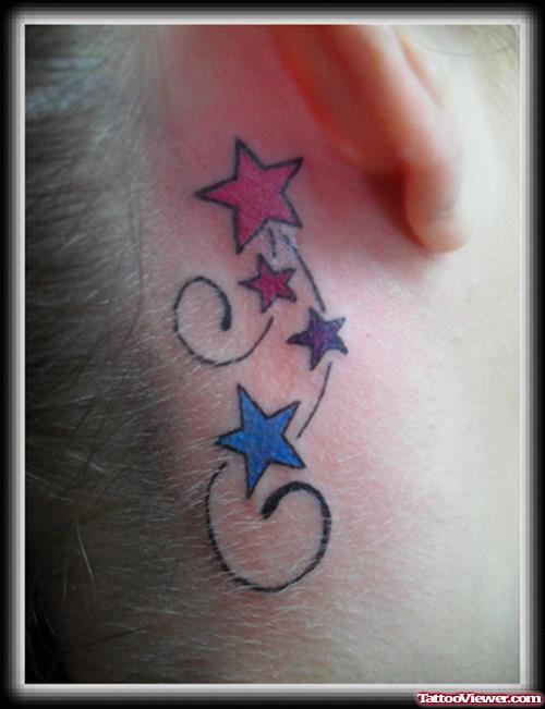 Colored Stars Side Neck Tattoo