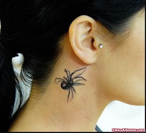 Black Ink Spider Neck Tattoo