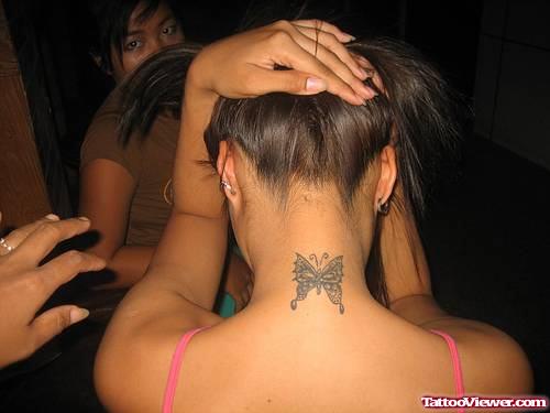 Amazing Butterfly Neck Tattoo For Girls
