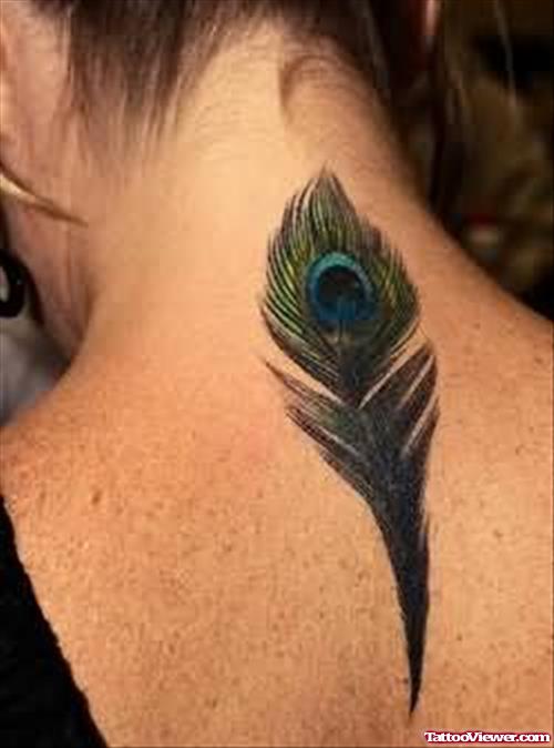 Peacock Feather Neck Tattoo