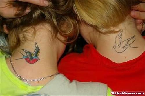 Charming Sparrows Tattoo On Neck