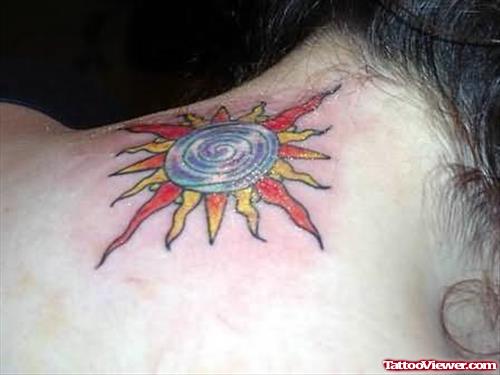 Shining Sun Tattoo On Neck
