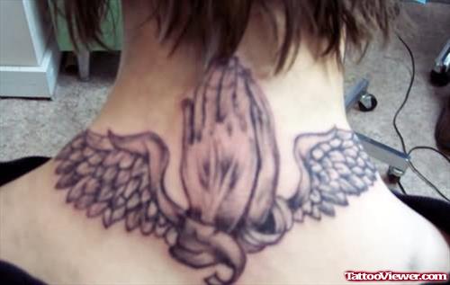 Hands Tattoo On Neck