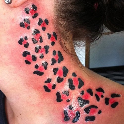 Color Ink Leopard Print Side Neck Tattoo