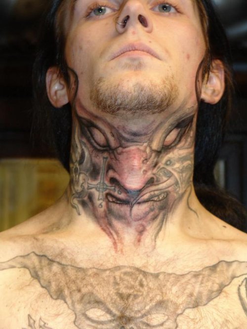 Grey Ink Gothic Neck Tattoo