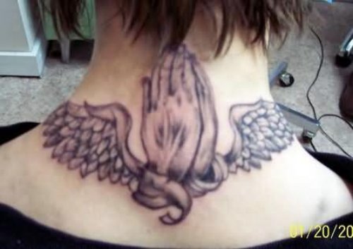 Praying Hands Neck Tattoo