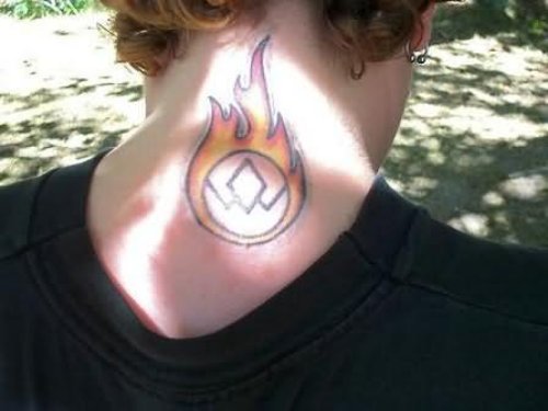 Fire Piece Tattoo On Neck