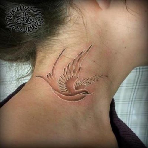 Flying Bird Neck Tattoo