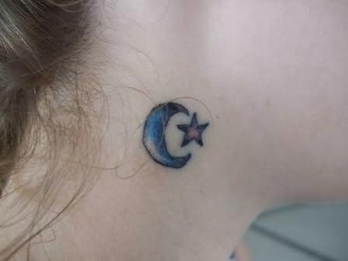 Moon And Stars Tattoo On Neck
