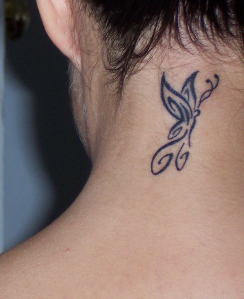 Cute Tribal Neck Tattoo For Girls