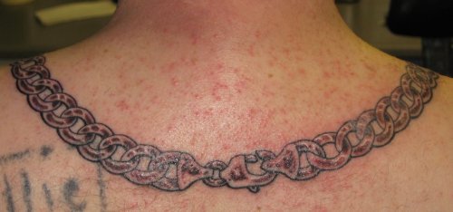 Grey Ink Necklace Tattoo Around Neck