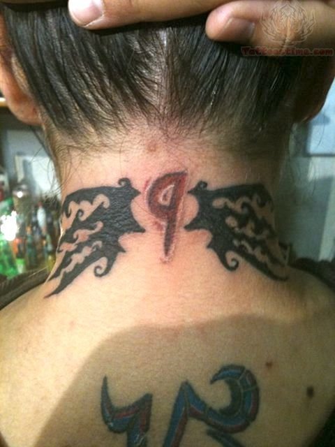 9 Number Tattoo On Back Neck
