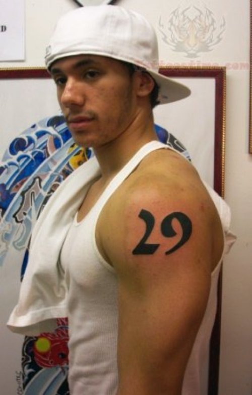 Twenty Nine Number Tattoo On Shoulder