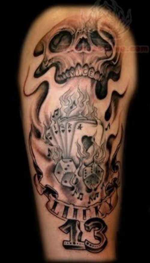 Skull And Lucky Number Tattoo