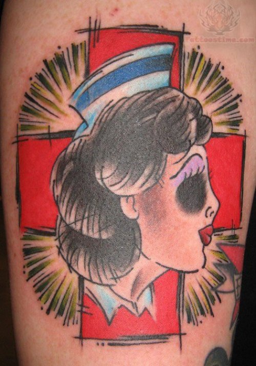 Color Nurse Head Tattoo